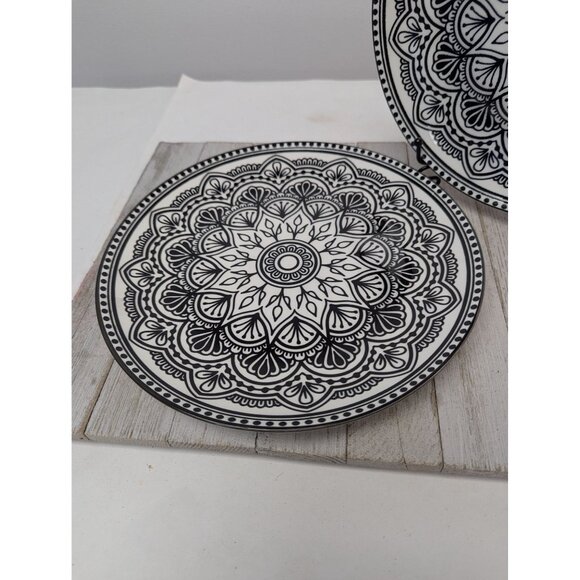 Royal Norfolk Black White Set Of 2 Mediterranean Dinner Plates 10 1/2" - Picture 2 of 6